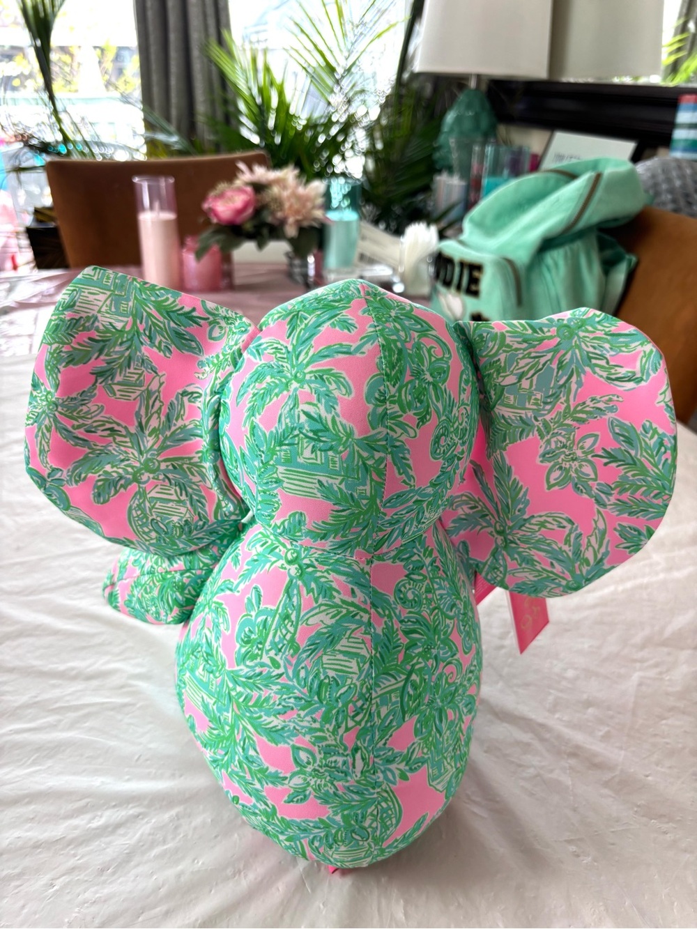 NWT Lilly Pulitzer Pink Green Mandevilla Pink Sands Paradise Plush Elephant - Picture 2 of 13